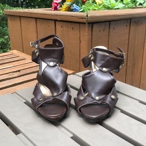 Brown strap spartan heels
